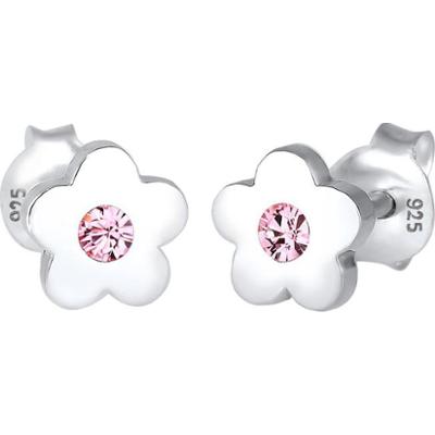 Elli Kolczyki dziecięce symbol kwiatu z różowym kryształem ze srebra próby 925 Sterling Silver 1 ct Damski