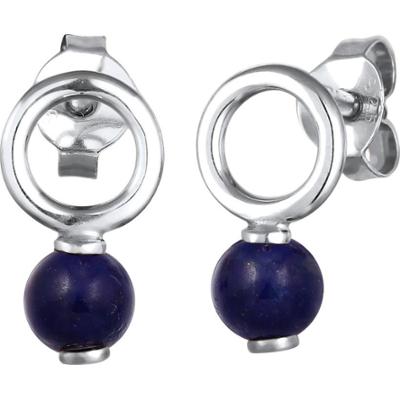 Elli Damski Okrągły Lapis Lazuli Niebieski 925 Sterling Silver Kolczyki 1 ct