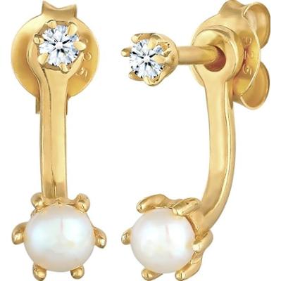 Elli DIAMONDS Damski kolczyk z diamentem (0.06 ct) i perłą hodowlana słodkowodną w pozłacanym srebrze 925 Sterling Silver Kolczyki 1 ct
