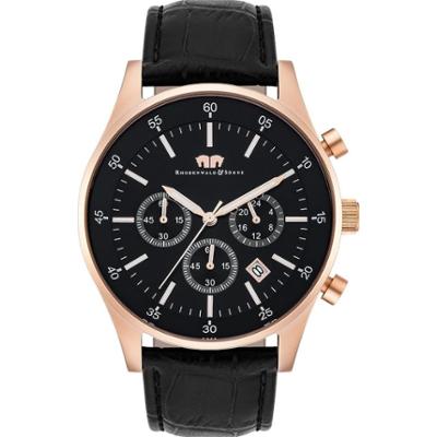 Rhodenwald & Söhne Chronograf Goodwill Różowy złoty Skóra naturalna Czarny Zegarki damskie 1 ct Męskie