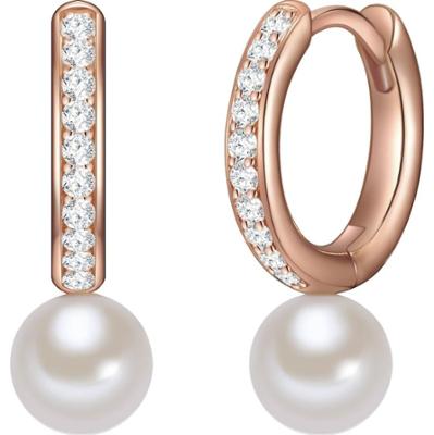 Valero Pearls Srebrne kolczyki kreole srebro wysokiej próby Cyrkonia Perła hodowlana słodkowodna żółte złoto Kolczyki 1 ct Damski