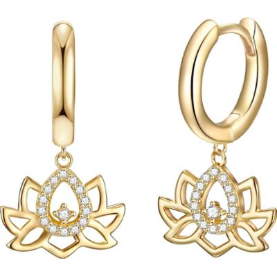 Rafaela Donata Srebrne kolczyki kreole Kwiat lotosu srebro wysokiej próby Cyrkonia żółte złoto Kolczyki 1 ct Damski