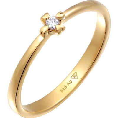 Elli DIAMONDS Damski pierścionek zaręczynowy pasjans serce z diamentem (0.03 ct.) ze srebra próby 925 Sterling Silver Pierścionki 1 ct