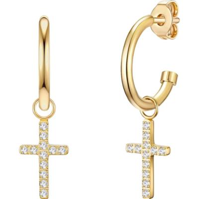 EASTSIDE Kolczyki kreole ze stali szlachetnej Krzyżyk Stal szlachetna Cyrkonia żółte złoto 1 ct Damski