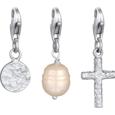 KUZZOI Męski zestaw zawieszek z perłą krzyżową i hodowlaną perłą słodkowodną ze srebra próby 925 Biżuteria męska 1 ct Męskie