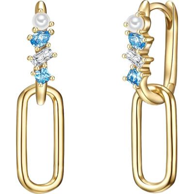 Glanzstücke München Kolczyki wiszące srebrne srebro wysokiej próby Cyrkonia Perła hodowlana słodkowodna żółte złoto 1 ct Damski