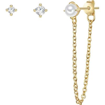 Glanzstücke München Srebrne kolczyki sztyfty srebro wysokiej próby Cyrkonia Perła hodowlana słodkowodna różowe złoto Kolczyki 1 ct Damski