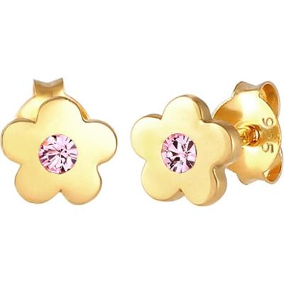 Elli Kolczyki dziecięce symbol kwiatu z różowym kryształem ze srebra próby 925 Sterling Silver 1 ct Damski