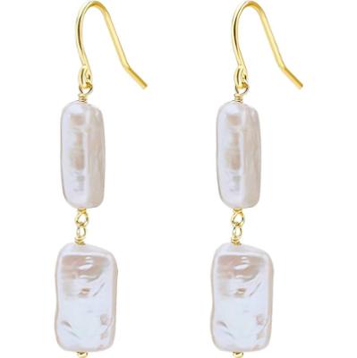 Valero Pearls Kolczyki wiszące z perłą srebro wysokiej próby Perła hodowlana słodkowodna żółte złoto 1 ct Damski