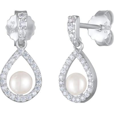 Nenalina Damskie kolczyki w kształcie kropli z perłą hodowlaną słodkowodną i cyrkoniami ze srebra próby 925 Sterling Silver Kolczyki 1 ct
