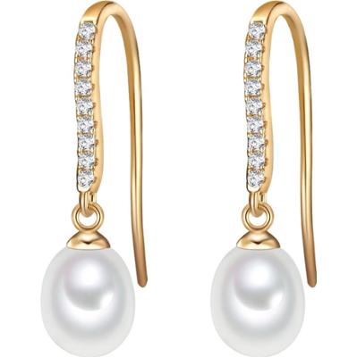 Valero Pearls Kolczyki wiszące z perłą srebro wysokiej próby Cyrkonia Perła hodowlana słodkowodna różowe złoto 1 ct Damski