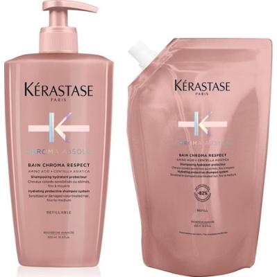 Kérastase Chroma Absolu Bain Chroma Respect butelka z pompką do wielokrotnego napełniania i zestaw do uzupełniania szamponu Szampony 1 ct
