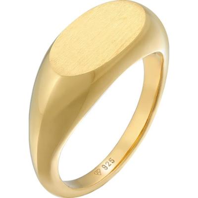 Elli Damski sygnet owalny błyszczący Geo Trend podstawowy w pozłacanym srebrze próby 925 Sterling Silver Pierścionki 1 ct