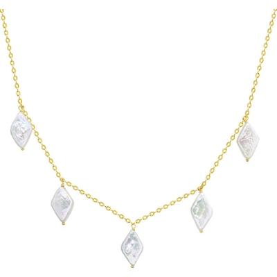 Valero Pearls Naszyjnik z pereł srebro wysokiej próby Perła hodowlana słodkowodna żółte złoto Naszyjniki 1 ct Damski