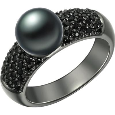 Valero Pearls Pierścionek z perłą srebro wysokiej próby Cyrkonia Perła hodowlana słodkowodna czarny Pierścionki 1 ct Damski