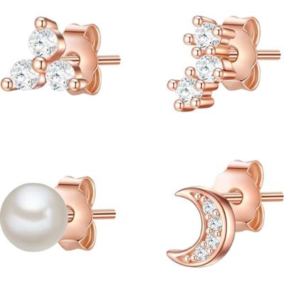 Glanzstücke München Srebrne kolczyki sztyfty srebro wysokiej próby Cyrkonia Perła hodowlana słodkowodna różowe złoto Kolczyki 1 ct Damski