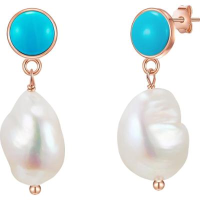 Glanzstücke München Kolczyki wiszące srebrne srebro wysokiej próby Turkusowy (rek.) Perła hodowlana słodkowodna różowe złoto 1 ct Damski