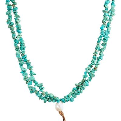 Valero Pearls Naszyjnik z kamieni szlachetnych srebro wysokiej próby Turkusowy (rek.) Perła hodowlana słodkowodna żółte złoto Naszyjniki 1 ct Damski