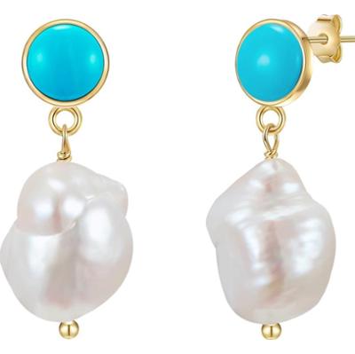 Glanzstücke München Kolczyki wiszące srebrne srebro wysokiej próby Turkusowy (rek.) Perła hodowlana słodkowodna żółte złoto 1 ct Damski