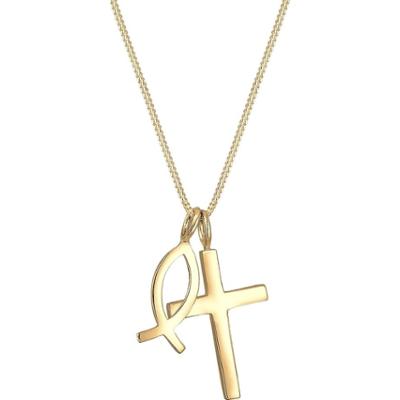 Elli Damski wisiorek Krzyż Rybka wykonany z srebra próby 925 Sterling Silver Naszyjniki 1 ct