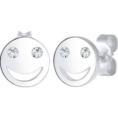 Elli Damskie kolczyki do uszu z uśmiechniętą buzią i kryształem ze srebra próby 925 Kolczyki 1 ct