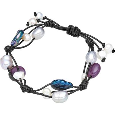 Valero Pearls Skórzana bransoletka Skóra naturalna Ametyst Perła hodowlana słodkowodna czarny Bransoletki 1 ct Damski