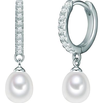 Valero Pearls Srebrne kolczyki kreole srebro wysokiej próby Cyrkonia Perła hodowlana słodkowodna żółte złoto Kolczyki 1 ct Damski