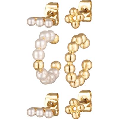 Elli Damskie kolczyki sztyfty z kulkami i szklanymi koralikami w kolorze złotym Kolczyki 1 ct