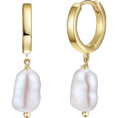 Glanzstücke München Srebrne kolczyki kreole srebro wysokiej próby Perła hodowlana słodkowodna żółte złoto Kolczyki 1 ct Damski