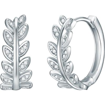Rafaela Donata Srebrne kolczyki kreole Mieniące się liście srebro wysokiej próby Cyrkonia srebrny Kolczyki 1 ct Damski
