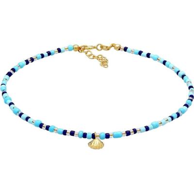 Elli Damski bransoletka na kostkę muszle szklane kule kolorowy regulowany w srebrze 925 Sterling Silver Bransoletki na nogę 1 ct