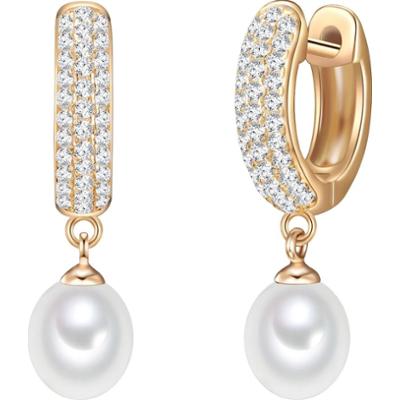 Valero Pearls Srebrne kolczyki kreole srebro wysokiej próby Cyrkonia Perła hodowlana słodkowodna srebrny Kolczyki 1 ct Damski