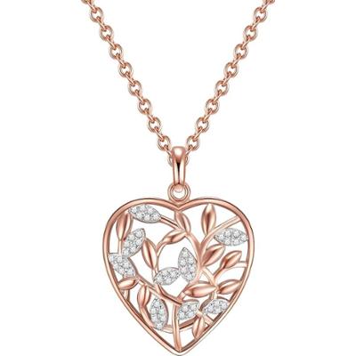 Rafaela Donata Naszyjnik srebrny Serce/iskrzące liście srebro wysokiej próby Cyrkonia różowe złoto Naszyjniki 1 ct Damski