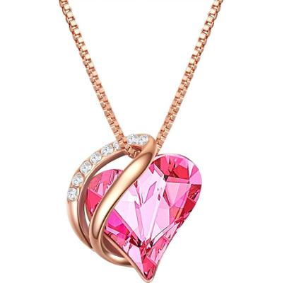 Rafaela Donata Naszyjnik srebrny Serce srebro wysokiej próby zdobiony kryształkami Swarovski® różowe złoto Naszyjniki 1 ct Damski