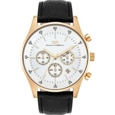 Rhodenwald & Söhne Chronograf Goodwill żółte złoto Skóra naturalna Czarny Zegarki damskie 1 ct Męskie