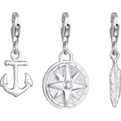 KUZZOI Męski zestaw charmsów Kotwica Pióro Dzikiej Róży ze srebra próby 925 Zestawy 1 ct Męskie