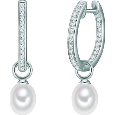 Valero Pearls Srebrne kolczyki kreole srebro wysokiej próby Cyrkonia Perła hodowlana słodkowodna żółte złoto Kolczyki 1 ct Damski