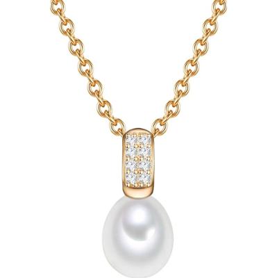 Valero Pearls Naszyjnik srebrny srebro wysokiej próby Cyrkonia Perła hodowlana słodkowodna żółte złoto Naszyjniki 1 ct Damski