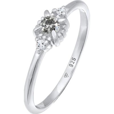 Elli DIAMONDS Damski pierścionek soliter z diamentem (0.11 ct.) i topazem w srebrze próby 925 Sterling Silver Pierścionki