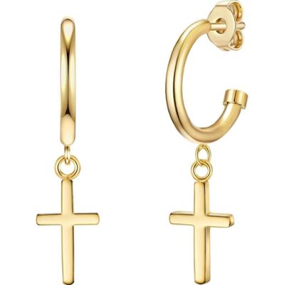 EASTSIDE Kolczyki kreole ze stali szlachetnej Krzyżyk Stal szlachetna żółte złoto 1 ct Damski