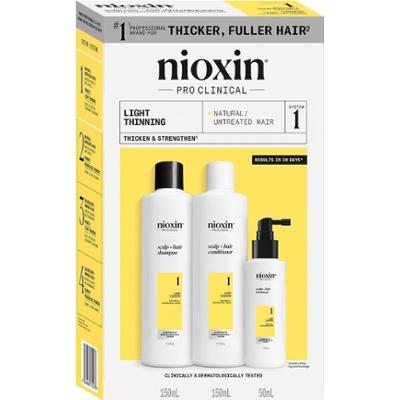 Nioxin Nioxin System 1 zestaw oczyszczający do włosów naturalnych, lekko przerzedzonych, 150+150+50 ml Zestawy do pielęgnacji włosów 1 ct