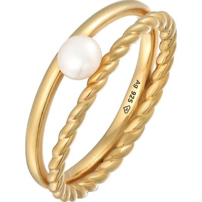 Elli PREMIUM Damski trend twisted z perłą hodowlaną słodkowodną w pozłacanym srebrze próby 925 Sterling Silver Pierścionki 1 ct