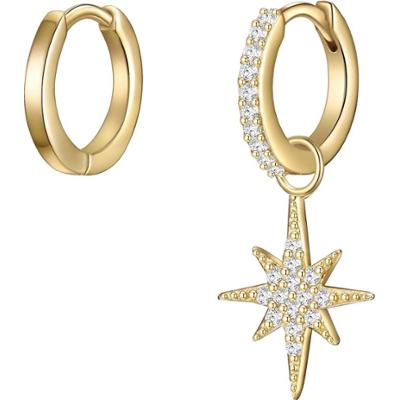 Glanzstücke München Srebrne kolczyki kreole Gwiazda srebro wysokiej próby Cyrkonia żółte złoto Kolczyki 1 ct Damski