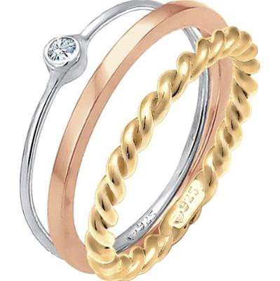 Elli Zestaw damski pasjans Basic Twisted z kryształem ze srebra próby 925 Pierścionki 1 ct Damski