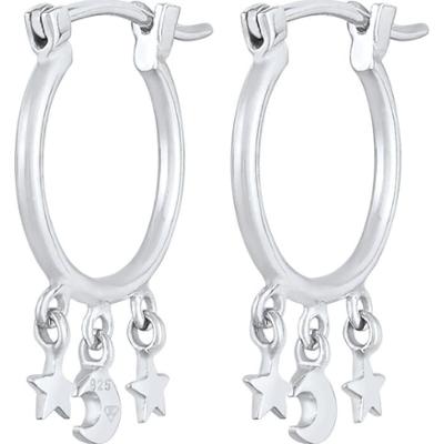 Elli Damskie kreole Star Moon Astro Trend w srebrze próby 925 Sterling Silver Kolczyki 1 ct