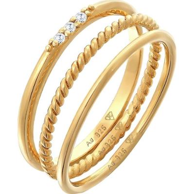 Elli Damski do łączenia Basic zestaw 3 częściowy z kryształami cyrkonii w srebrze 925 Sterling Silver Pierścionki 1 ct