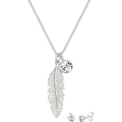 Elli Zestaw Biżuterii Damski Wisiorek Pióro Łańcuszek Pancerny Kryształy Szkła Cięcie Xirius Białe 925 Sterling Silver 45 cm Zestawy 1 ct