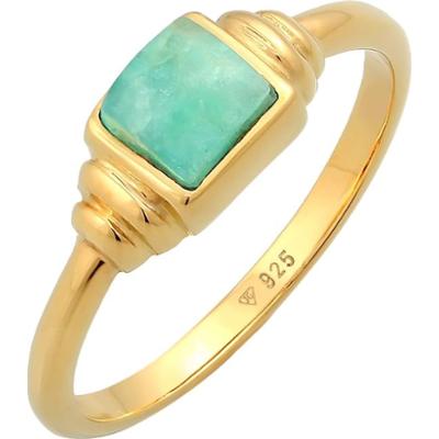 Elli PREMIUM Damski soliter Vintage kwadrat z amazonitem w pozłacanym srebrze 925 Sterling Silver Pierścionki 1 ct