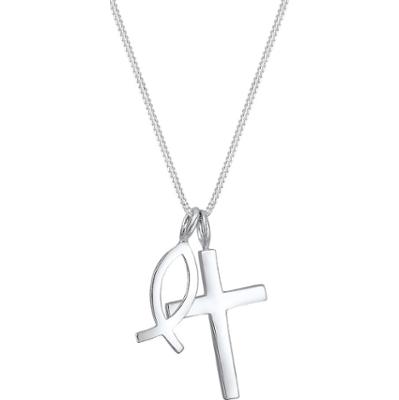 Elli Damski wisiorek Krzyż Rybka wykonany z srebra próby 925 Sterling Silver Naszyjniki 1 ct