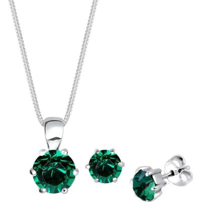 Elli Damski Solitaire zawieszka zestaw kolczyki wkrętki z kryształem ziolonym w srebrze 925 Sterling Silver Zestawy 1 ct